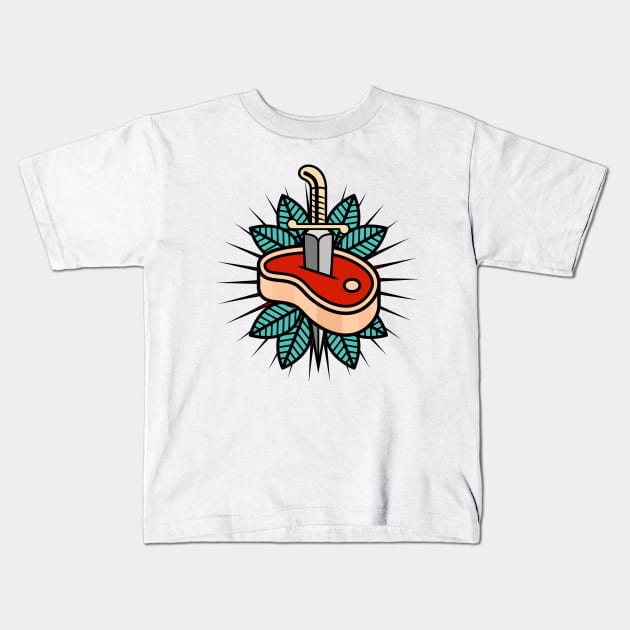 Steak Tattoo Kids T-Shirt by Woah_Jonny